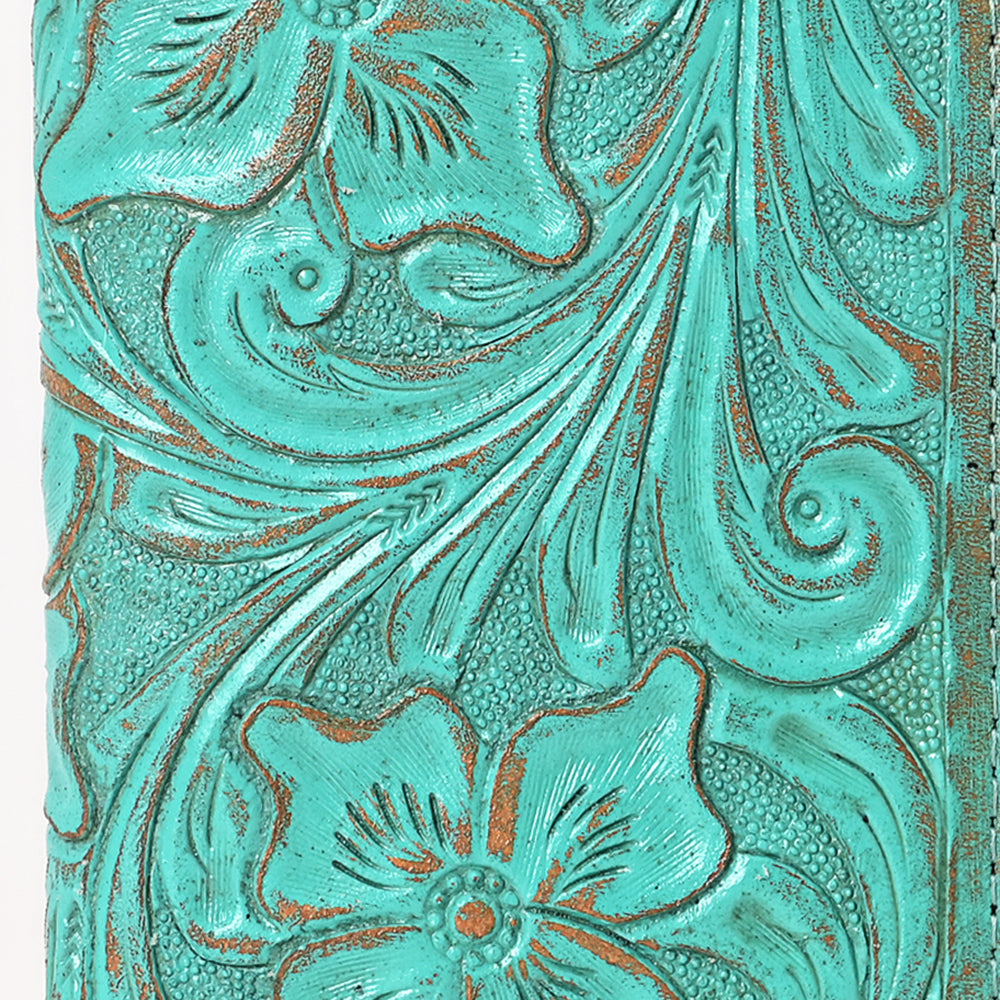 ADBG1537 American Darling Western Leather Clutch Bag with Hand-Tooled Floral Carving - Genuine Leather