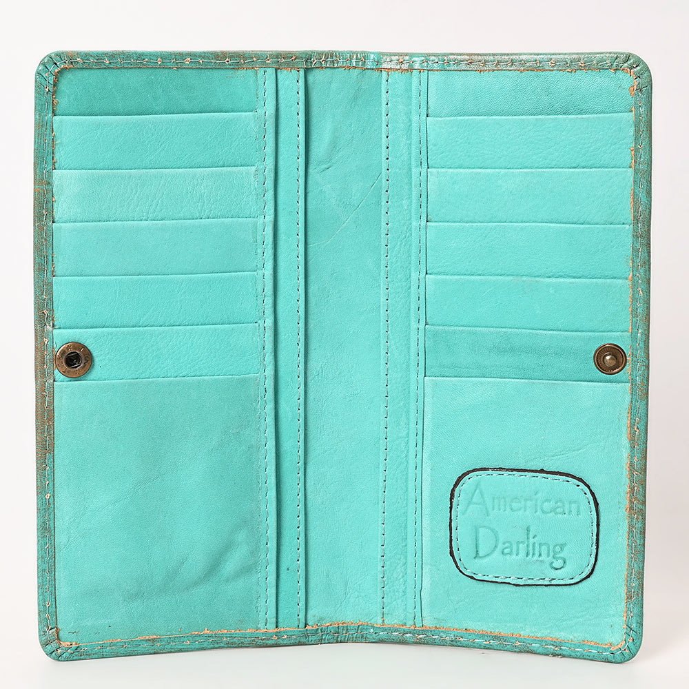 ADBG1537 American Darling Western Leather Clutch Bag with Hand-Tooled Floral Carving - Genuine Leather