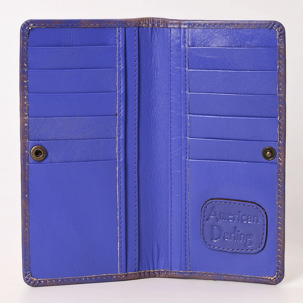 ADBG1537 American Darling Western Leather Clutch Bag with Hand-Tooled Floral Carving - Genuine Leather