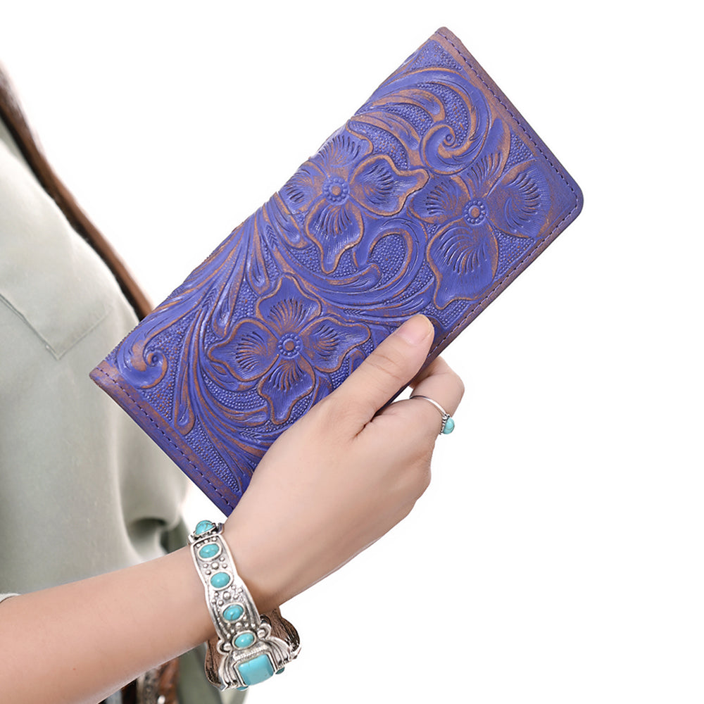 ADBG1537 American Darling Western Leather Clutch Bag with Hand-Tooled Floral Carving - Genuine Leather
