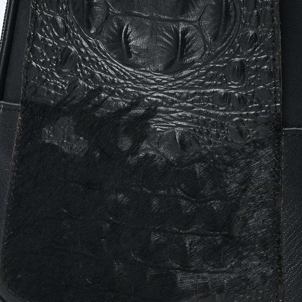 ADBG1538A American Darling Western Leather Sling Bag with Black Crocodile Embossed Detailing - Genuine Hair-on cowhide Leather