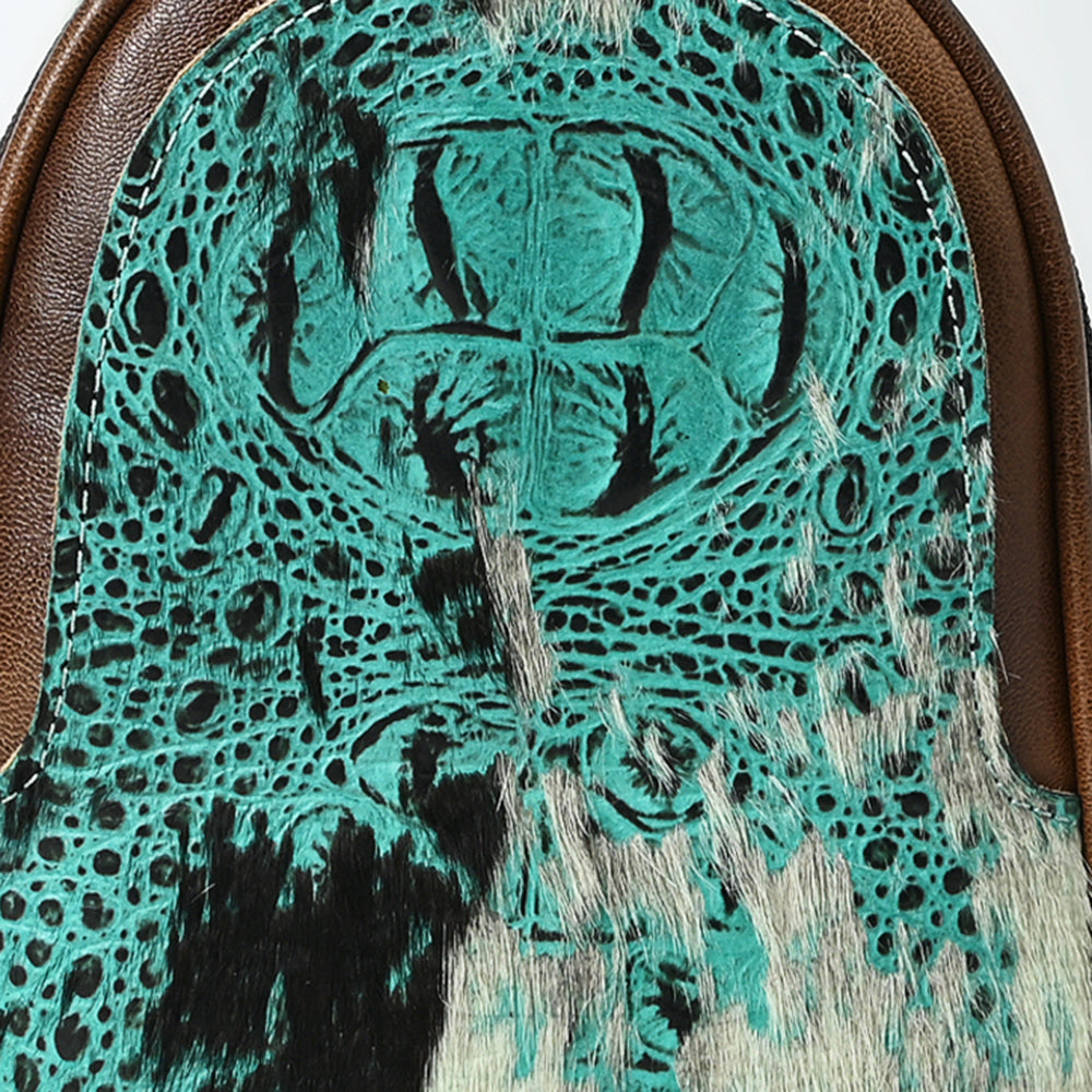 ADBG1538 American Darling Western Leather Sling Bag with Crocodile Embossed Detailing - Genuine Hair-on cowhide Leather