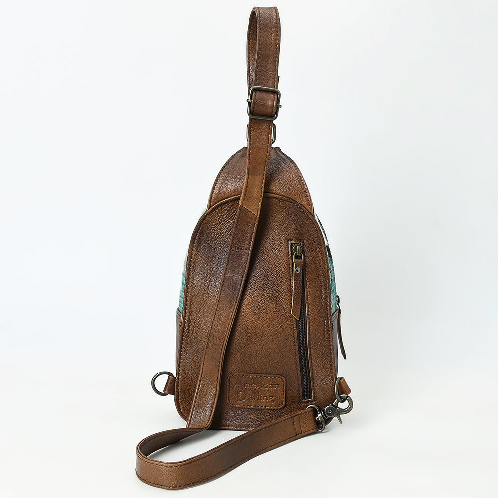 ADBG1538 American Darling Western Leather Sling Bag with Crocodile Embossed Detailing - Genuine Hair-on cowhide Leather