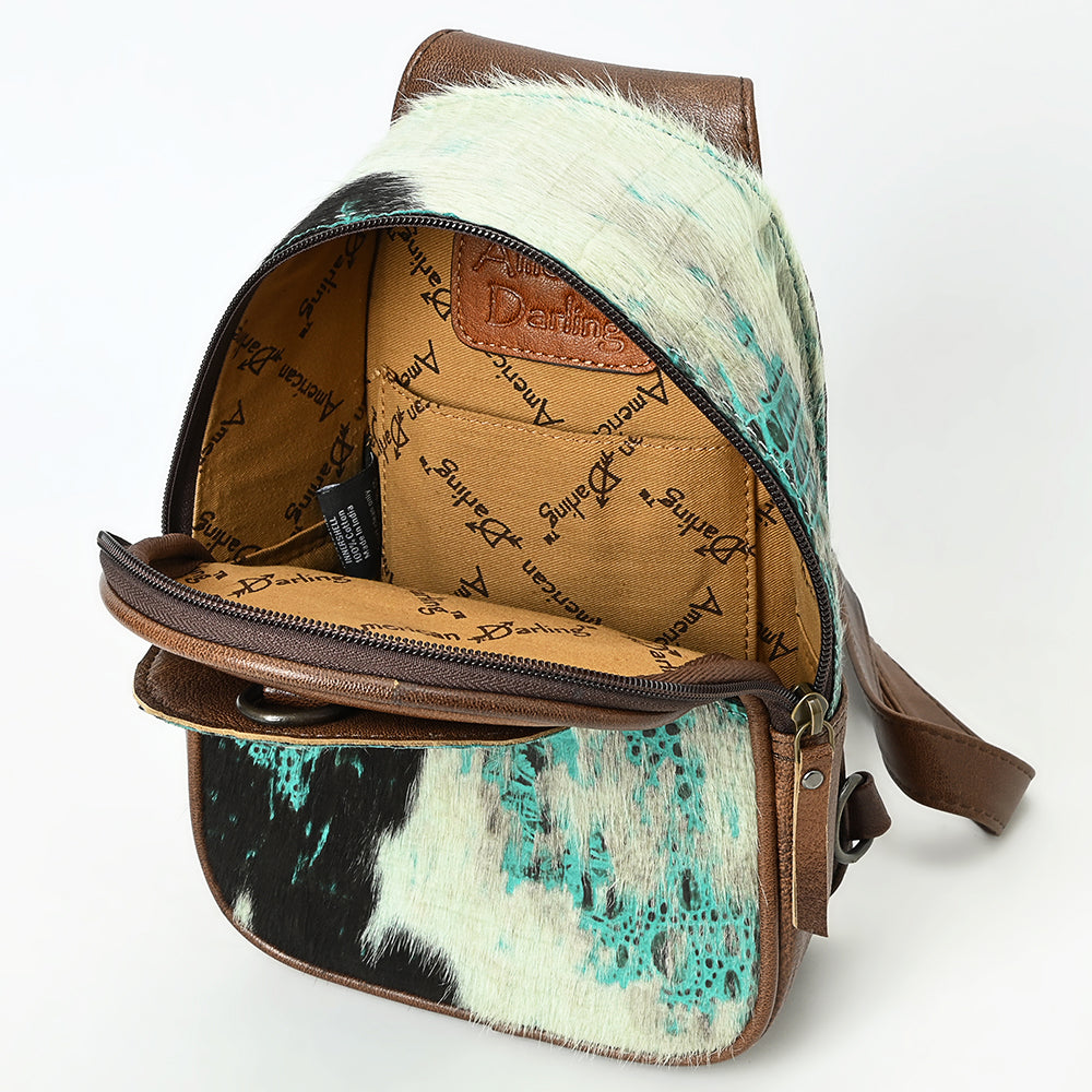 ADBG1538 American Darling Western Leather Sling Bag with Crocodile Embossed Detailing - Genuine Hair-on cowhide Leather