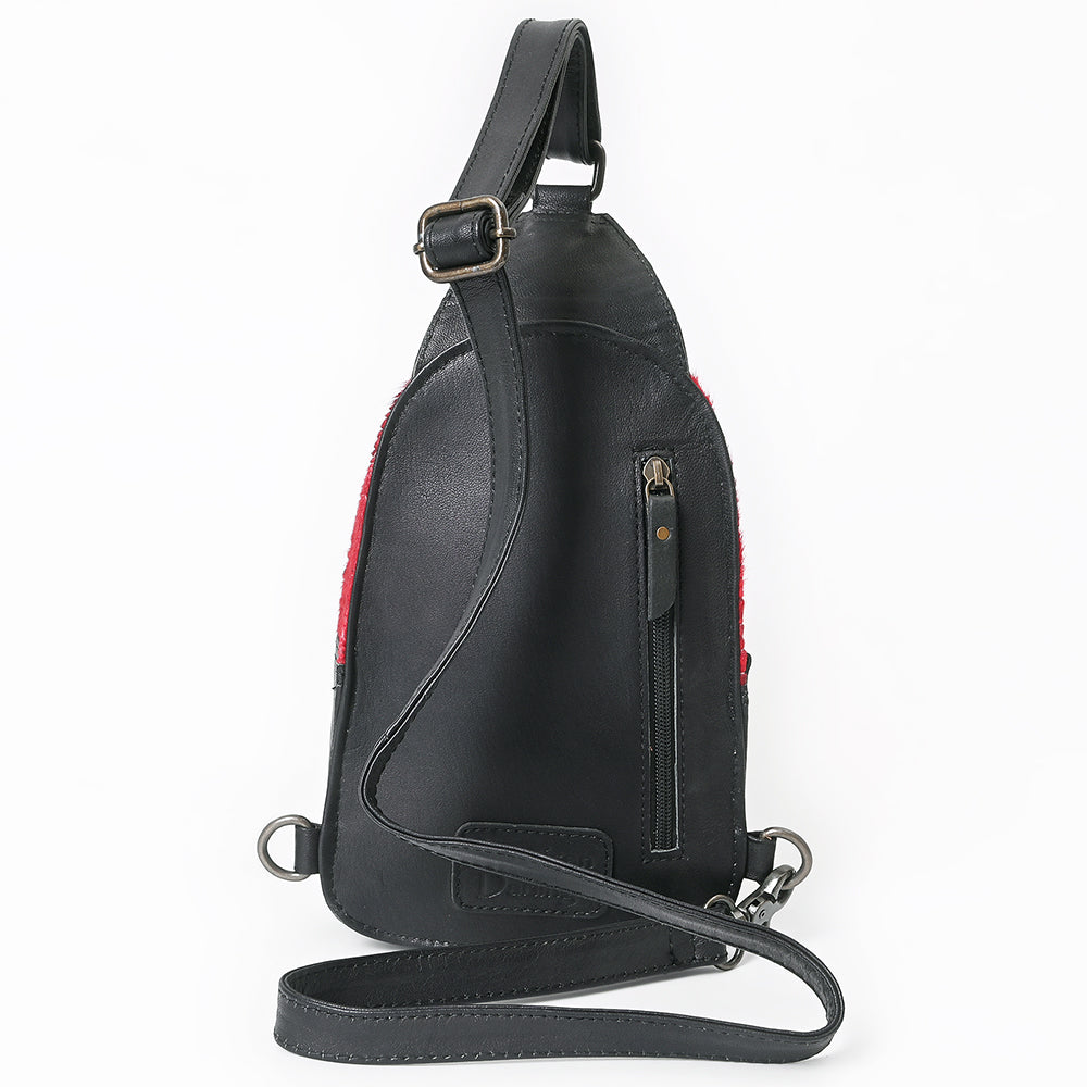 ADBG1538 American Darling Western Leather Sling Bag with Crocodile Embossed Detailing - Genuine Hair-on cowhide Leather