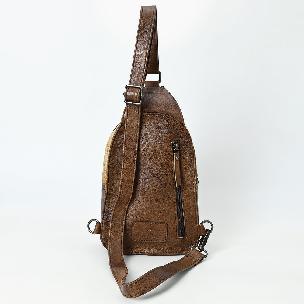 ADBG1538 American Darling Western Leather Sling Bag with Crocodile Embossed Detailing - Genuine Hair-on cowhide Leather