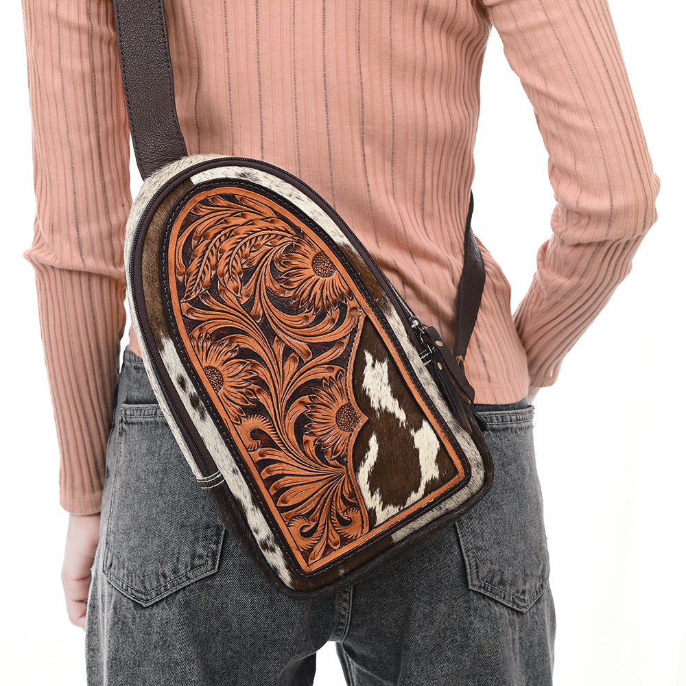 ADBGA592 Hand-Tooled Cowhide Sling Bag-Western Genuine Leather Crossbody for Women