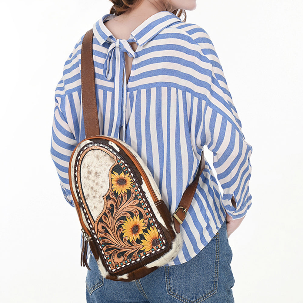 ADBGA592 Hand-Tooled Cowhide Sling Bag-Western Genuine Leather Crossbody for Women