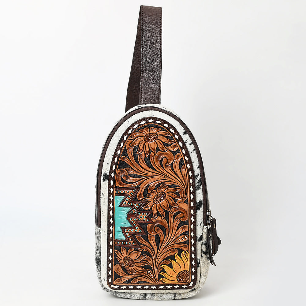 ADBGA593 Hand-Tooled Floral Cowhide Leather Sling Bag-Western Crossbody