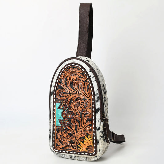ADBGA593 Hand-Tooled Floral Cowhide Leather Sling Bag-Western Crossbody