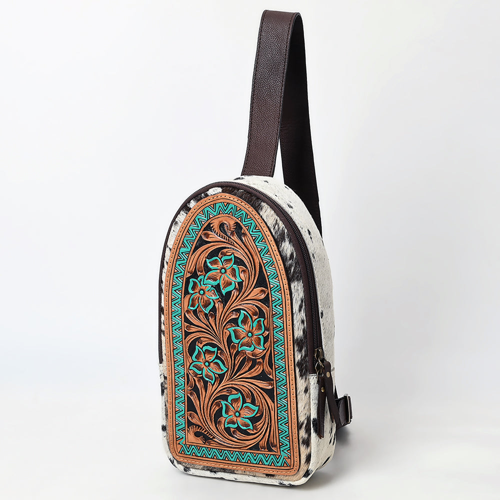 ADBGA593 Hand-Tooled Floral Cowhide Leather Sling Bag-Western Crossbody