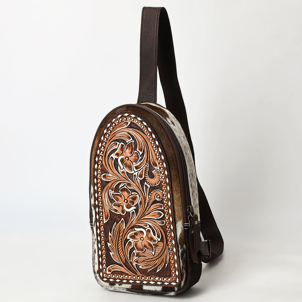 ADBGA593 Hand-Tooled Floral Cowhide Leather Sling Bag-Western Crossbody