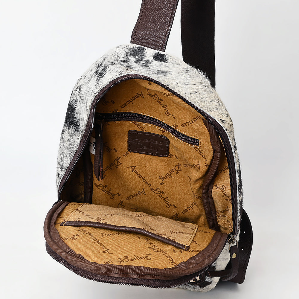 ADBGA594 Floral Hand-Tooled Leather Sling Bag-Genuine Cowhide Western Crossbody