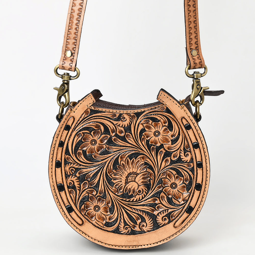 ADBGA596 Canteen Crossbody Bag-Genuine Western Tooled Leather Horseshoe Design