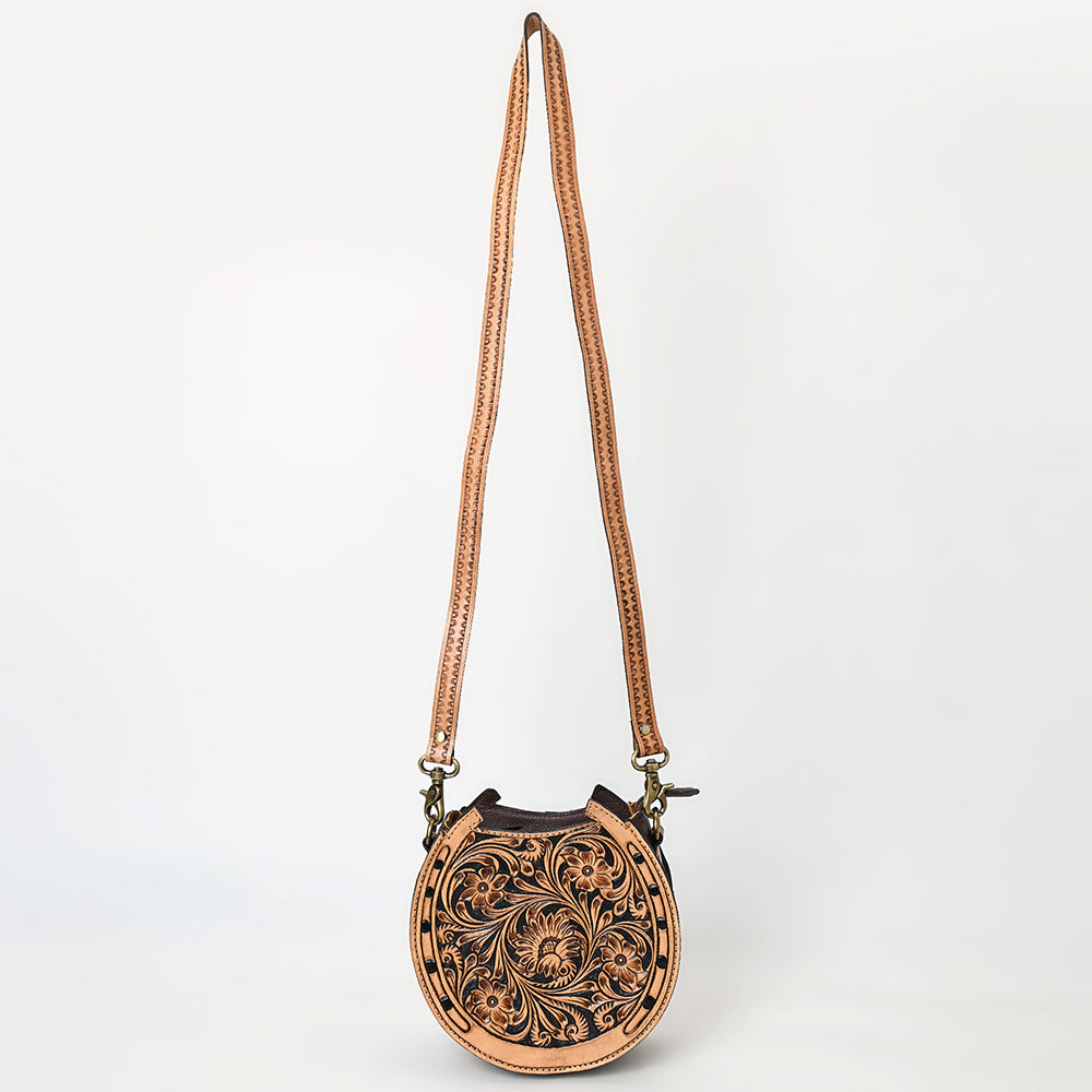 ADBGA596 Canteen Crossbody Bag-Genuine Western Tooled Leather Horseshoe Design