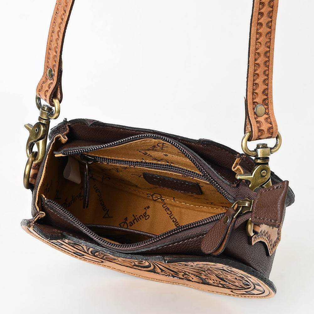 ADBGA596 Canteen Crossbody Bag-Genuine Western Tooled Leather Horseshoe Design
