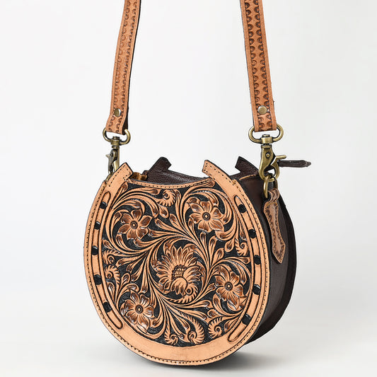 ADBGA596 Canteen Crossbody Bag-Genuine Western Tooled Leather Horseshoe Design