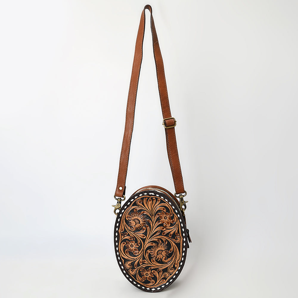 ADBGA598 Round Canteen Crossbody Bag-Hand-Tooled Genuine Western Leather