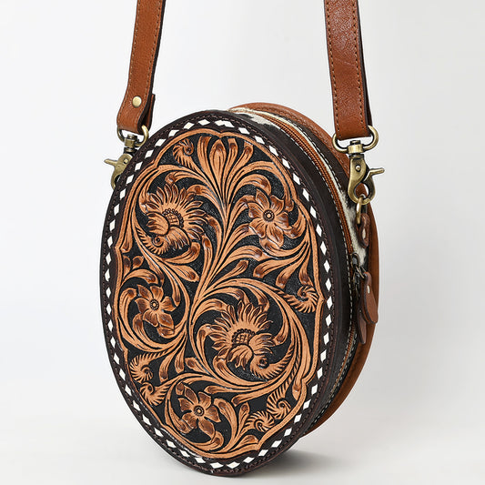 ADBGA598 Round Canteen Crossbody Bag-Hand-Tooled Genuine Western Leather
