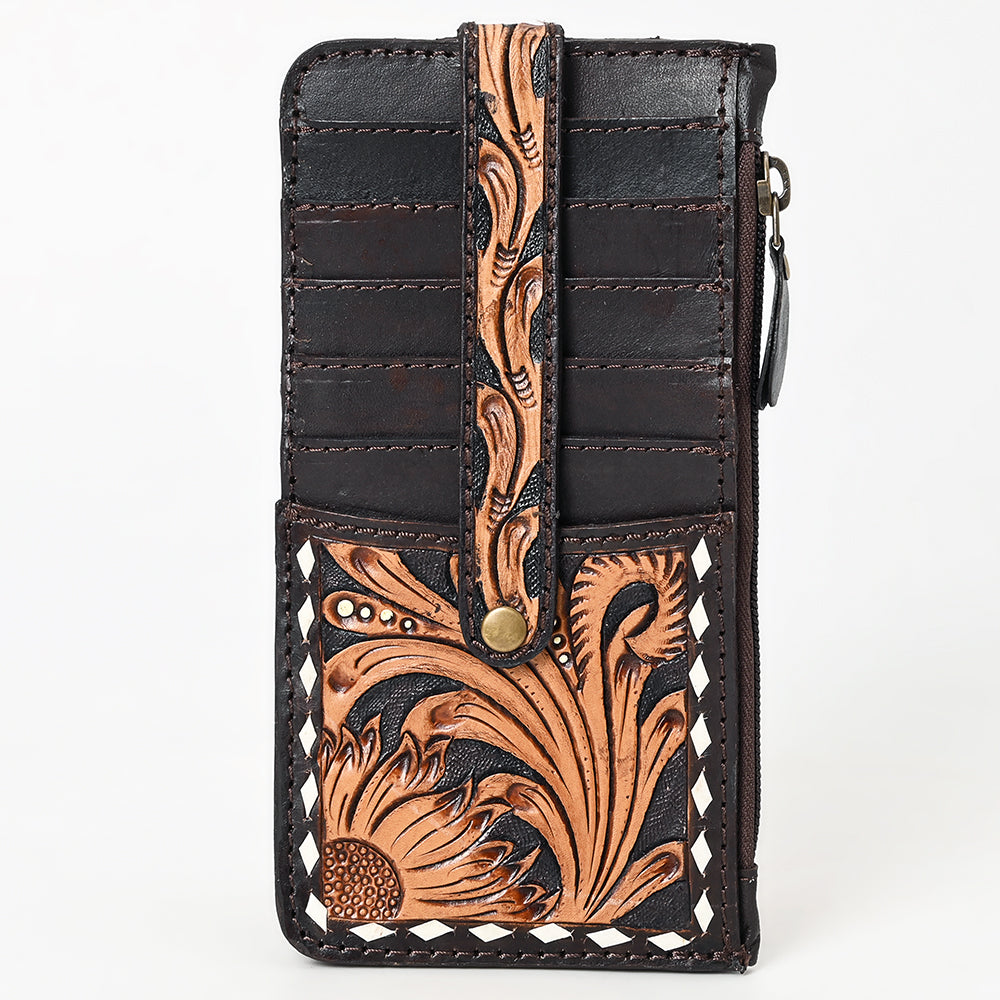 ADBGA601 Hand-Tooled Genuine Leather Sunflower Card Holder-Western Style