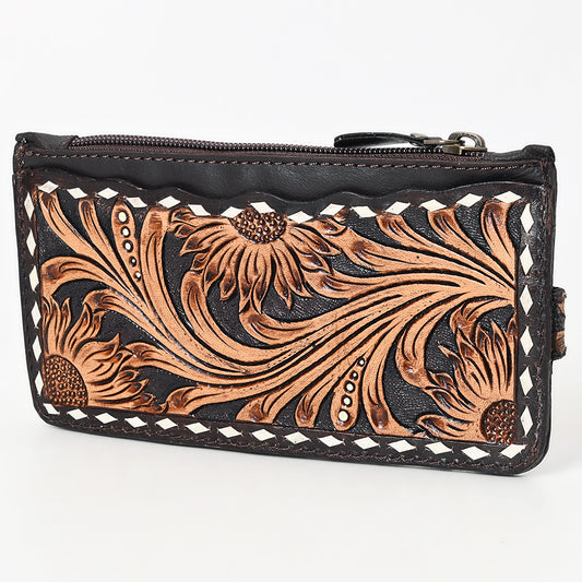 ADBGA601 Hand-Tooled Genuine Leather Sunflower Card Holder-Western Style