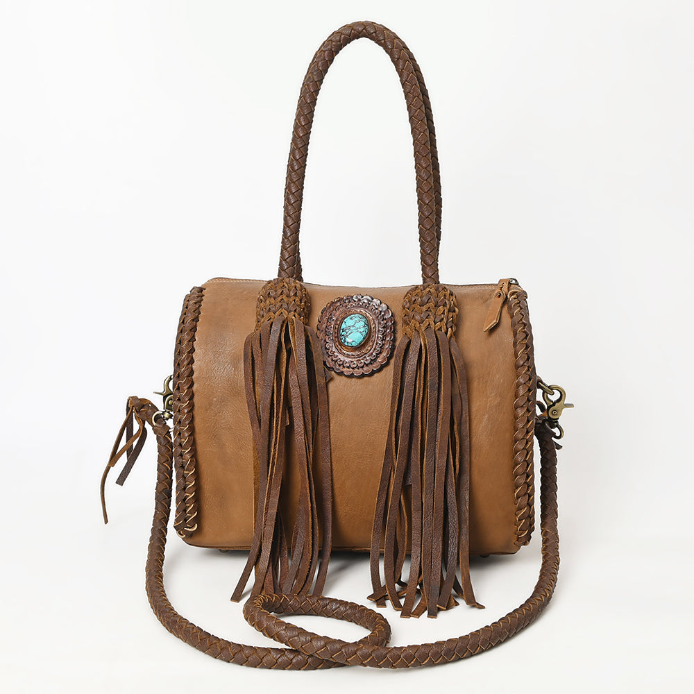 ADBGM270 Western Braided Fringe Duffel with Turquoise Concho - Genuine Leather
