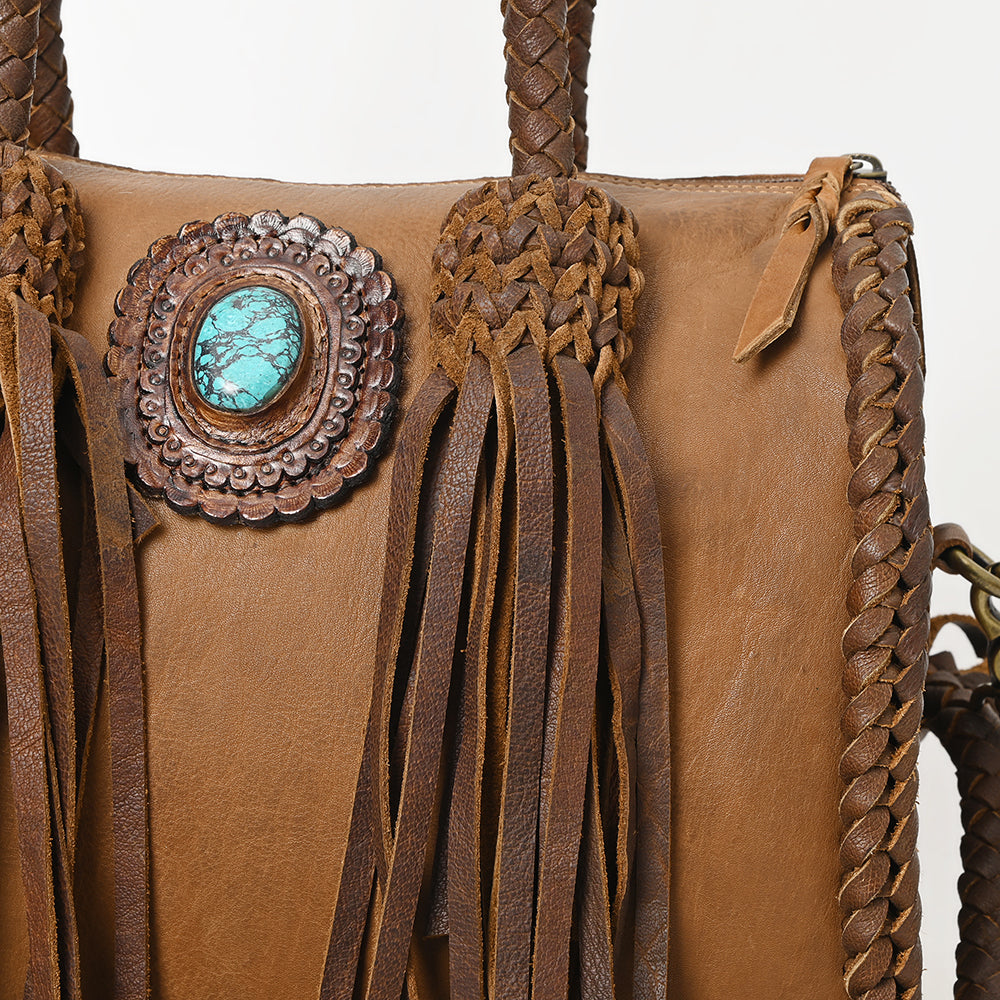 ADBGM270 Western Braided Fringe Duffel with Turquoise Concho - Genuine Leather