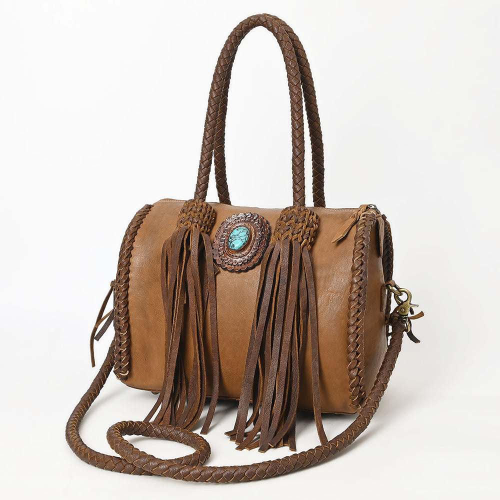 ADBGM270 Western Braided Fringe Duffel with Turquoise Concho - Genuine Leather