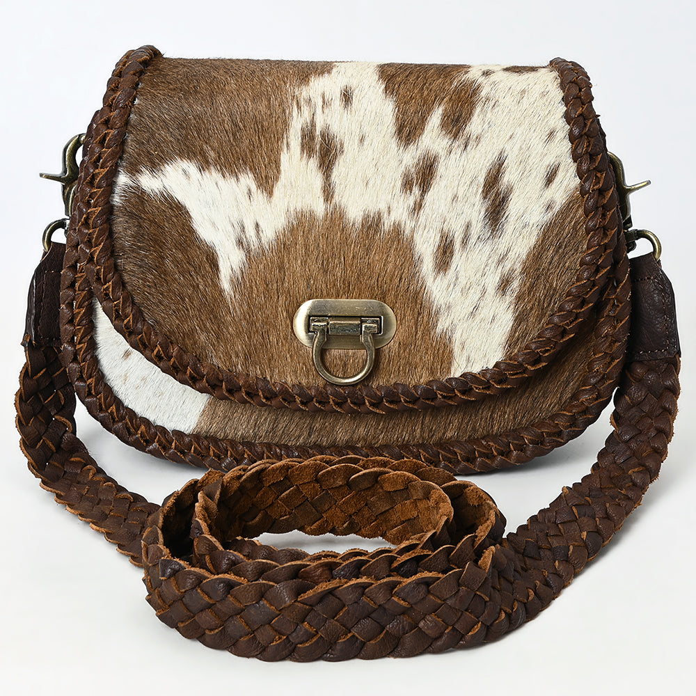 ADBGM456 Hair-On Cowhide Leather Crossbody Bag - Western Braided Strap Saddle Style