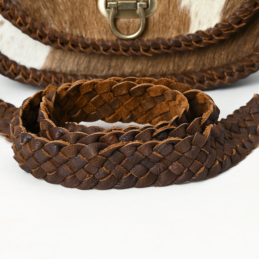 ADBGM456 Hair-On Cowhide Leather Crossbody Bag - Western Braided Strap Saddle Style