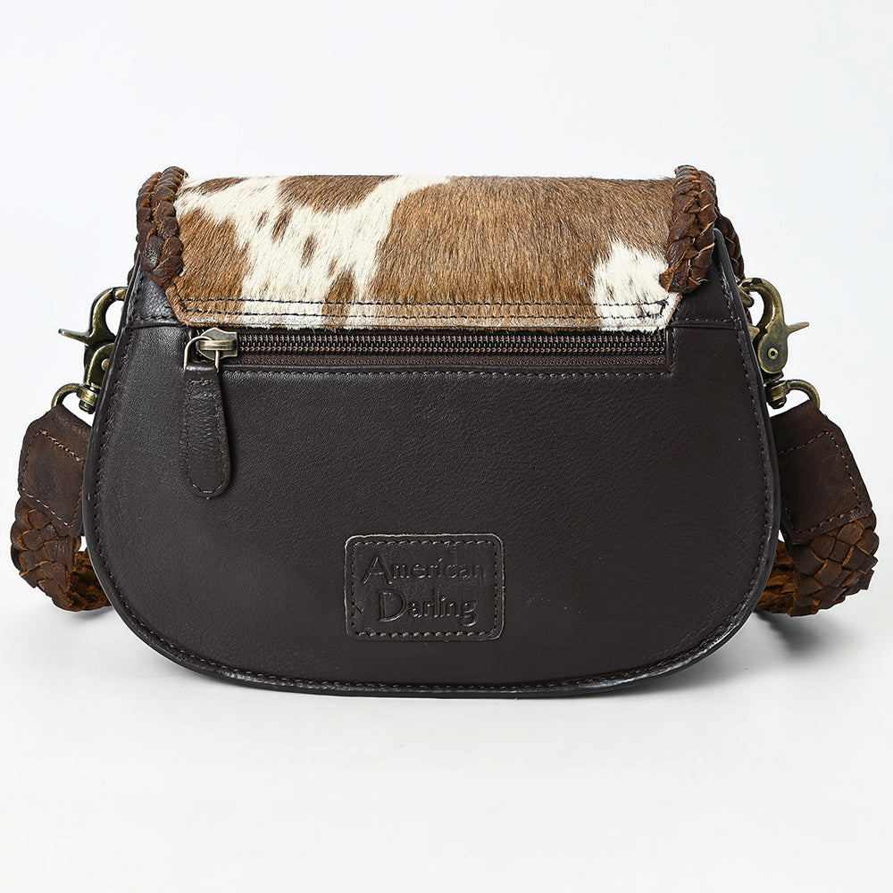 ADBGM456 Hair-On Cowhide Leather Crossbody Bag - Western Braided Strap Saddle Style