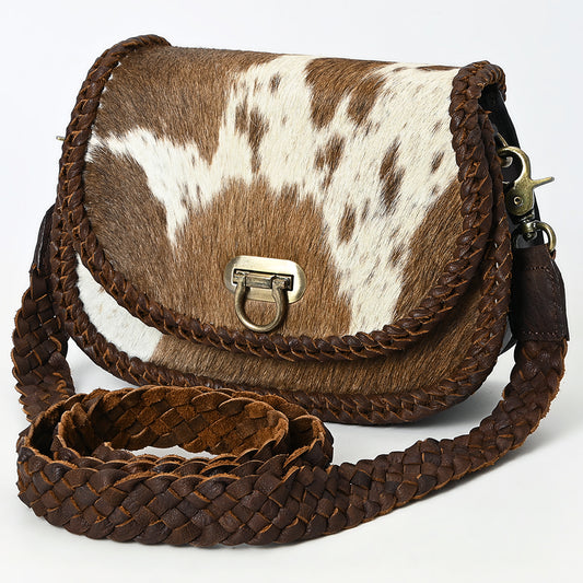 ADBGM456 Hair-On Cowhide Leather Crossbody Bag - Western Braided Strap Saddle Style
