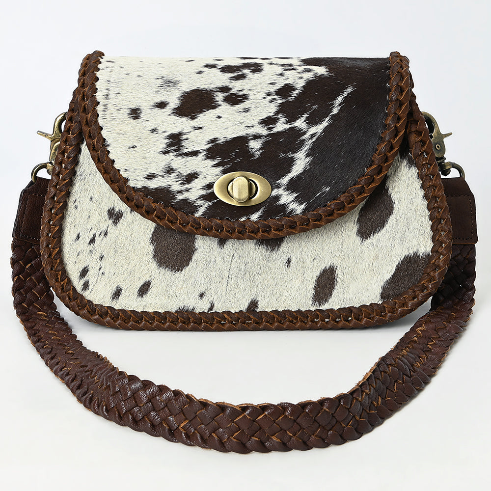 ADBGM457 Hair-On Cowhide Crossbody Bag - Black & White Western Braided Leather Purse