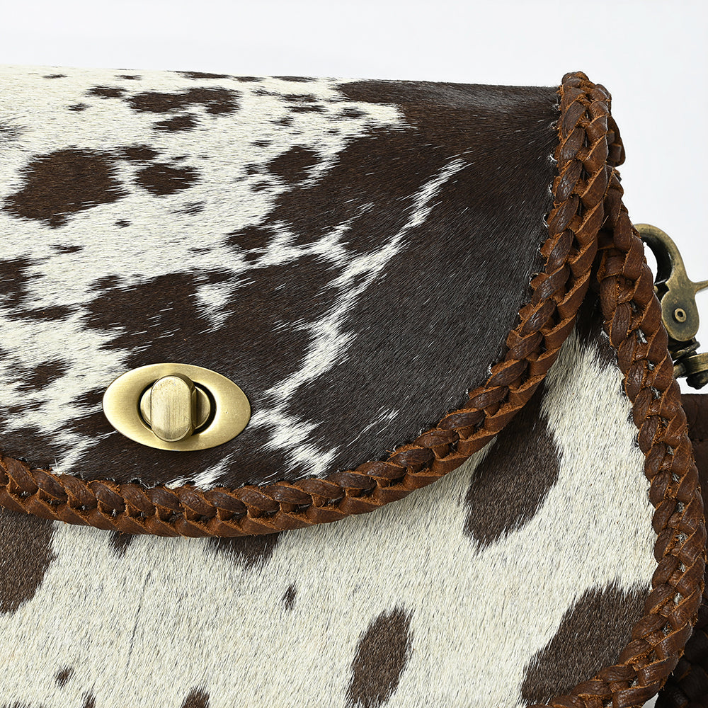 ADBGM457 Hair-On Cowhide Crossbody Bag - Black & White Western Braided Leather Purse