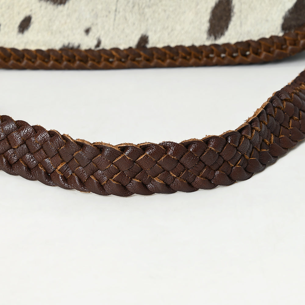 ADBGM457 Hair-On Cowhide Crossbody Bag - Black & White Western Braided Leather Purse