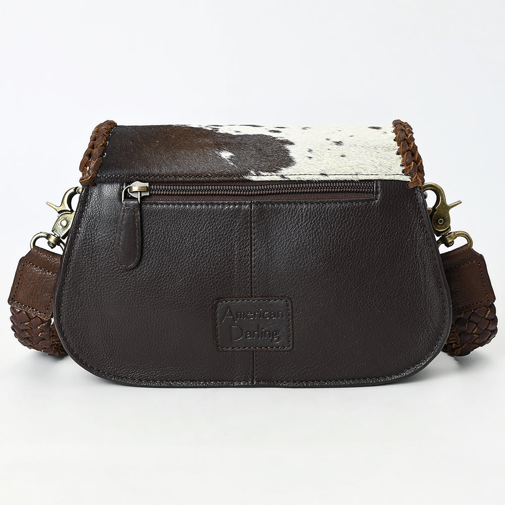 ADBGM457 Hair-On Cowhide Crossbody Bag - Black & White Western Braided Leather Purse