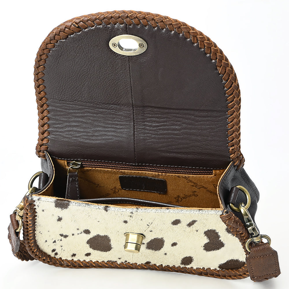 ADBGM457 Hair-On Cowhide Crossbody Bag - Black & White Western Braided Leather Purse
