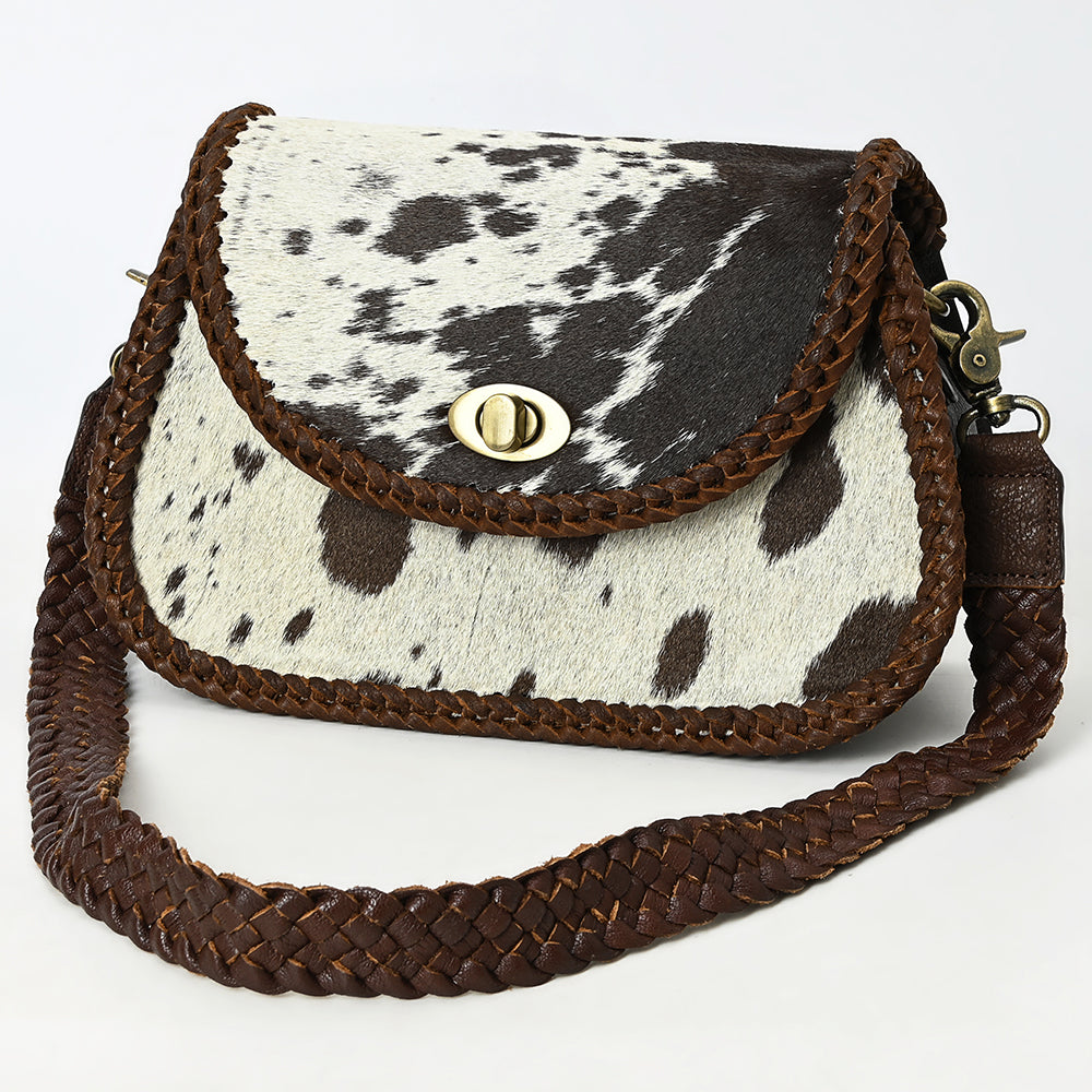ADBGM457 Hair-On Cowhide Crossbody Bag - Black & White Western Braided Leather Purse