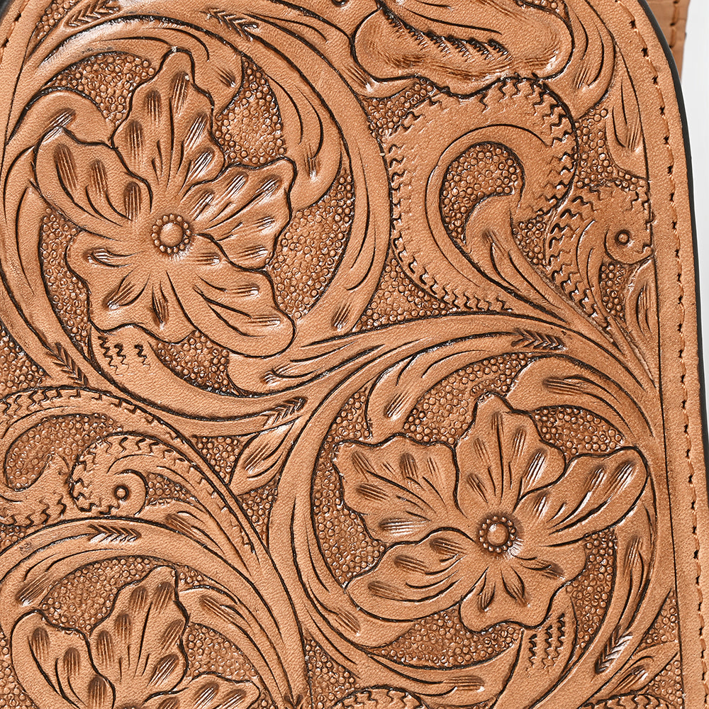 ADBG1542 American Darling Western Leather Sling Bag with Hand-Tooled Floral Design - Genuine Vegetable-Tanned Leather