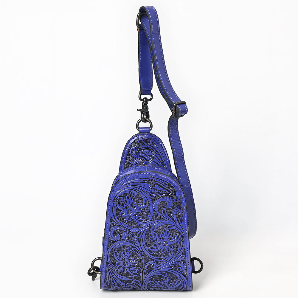 ADBG1542 American Darling Western Leather Sling Bag with Hand-Tooled Floral Design - Genuine Vegetable-Tanned Leather