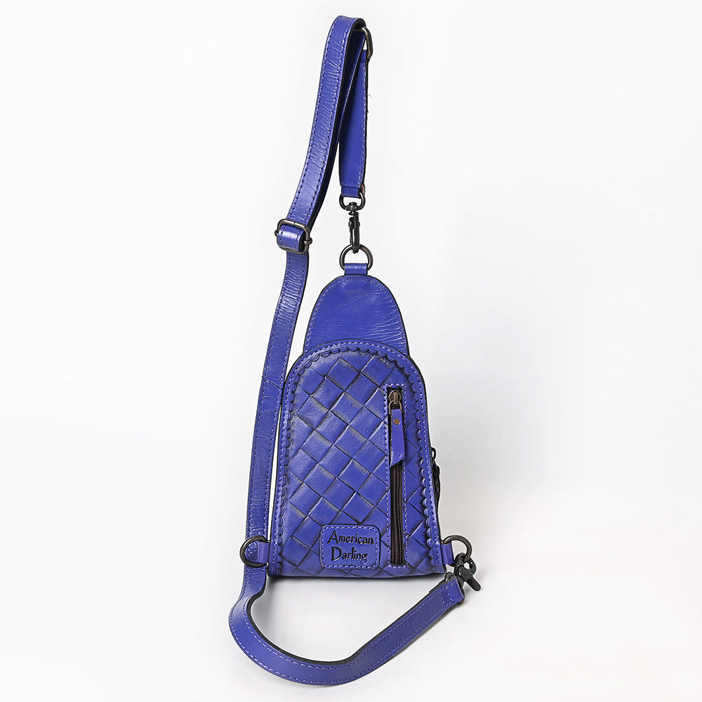 ADBG1542 American Darling Western Leather Sling Bag with Hand-Tooled Floral Design - Genuine Vegetable-Tanned Leather