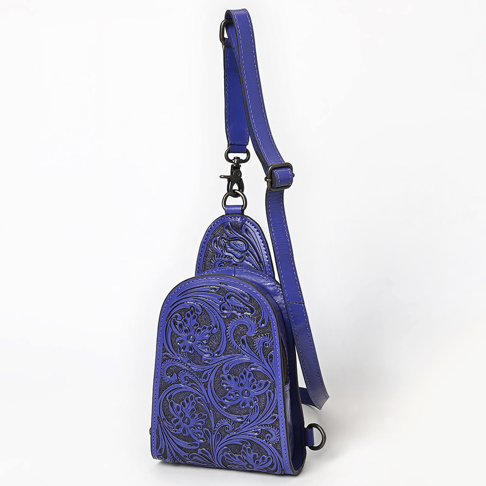 ADBG1542 American Darling Western Leather Sling Bag with Hand-Tooled Floral Design - Genuine Vegetable-Tanned Leather