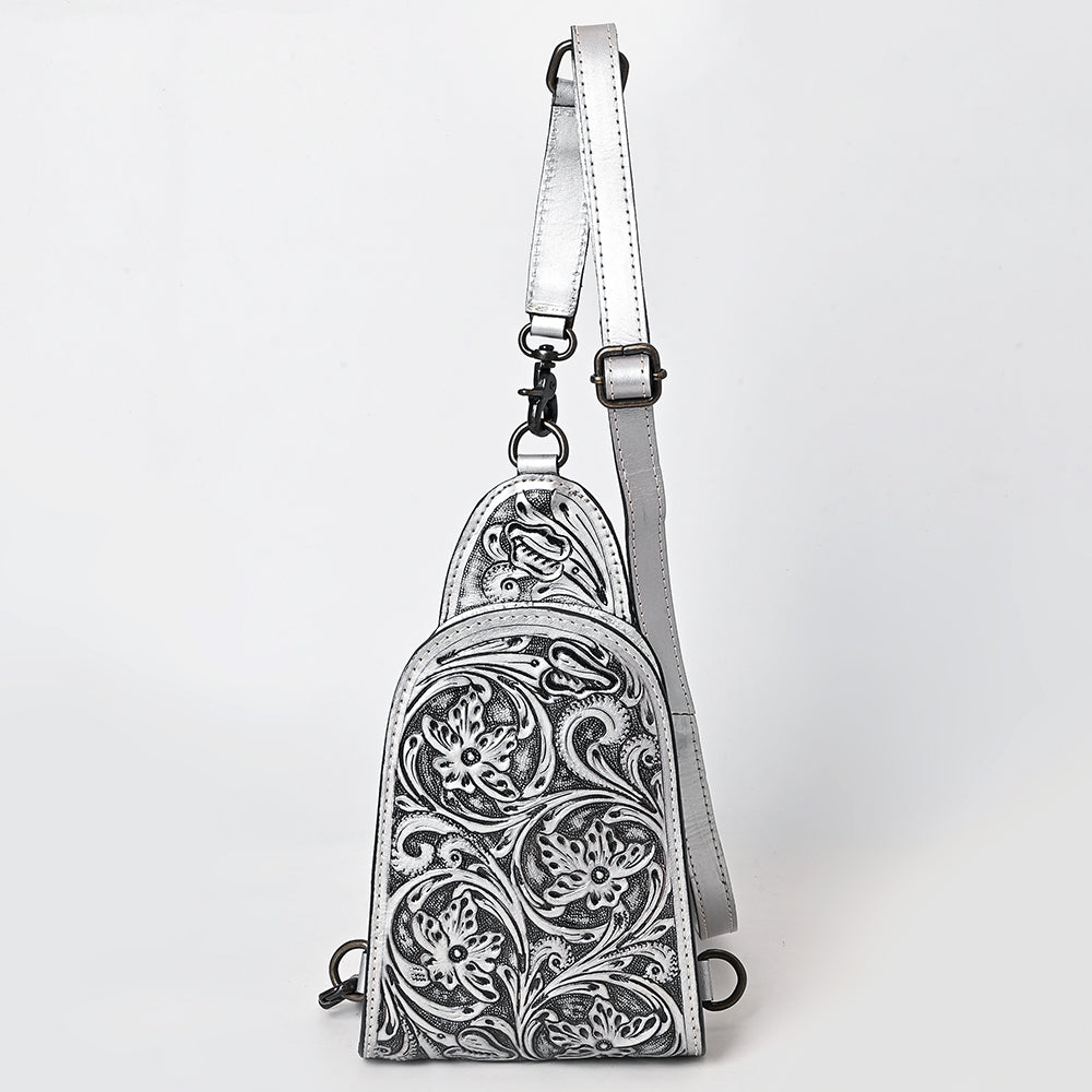 ADBG1542 American Darling Western Leather Sling Bag with Hand-Tooled Floral Design - Genuine Vegetable-Tanned Leather