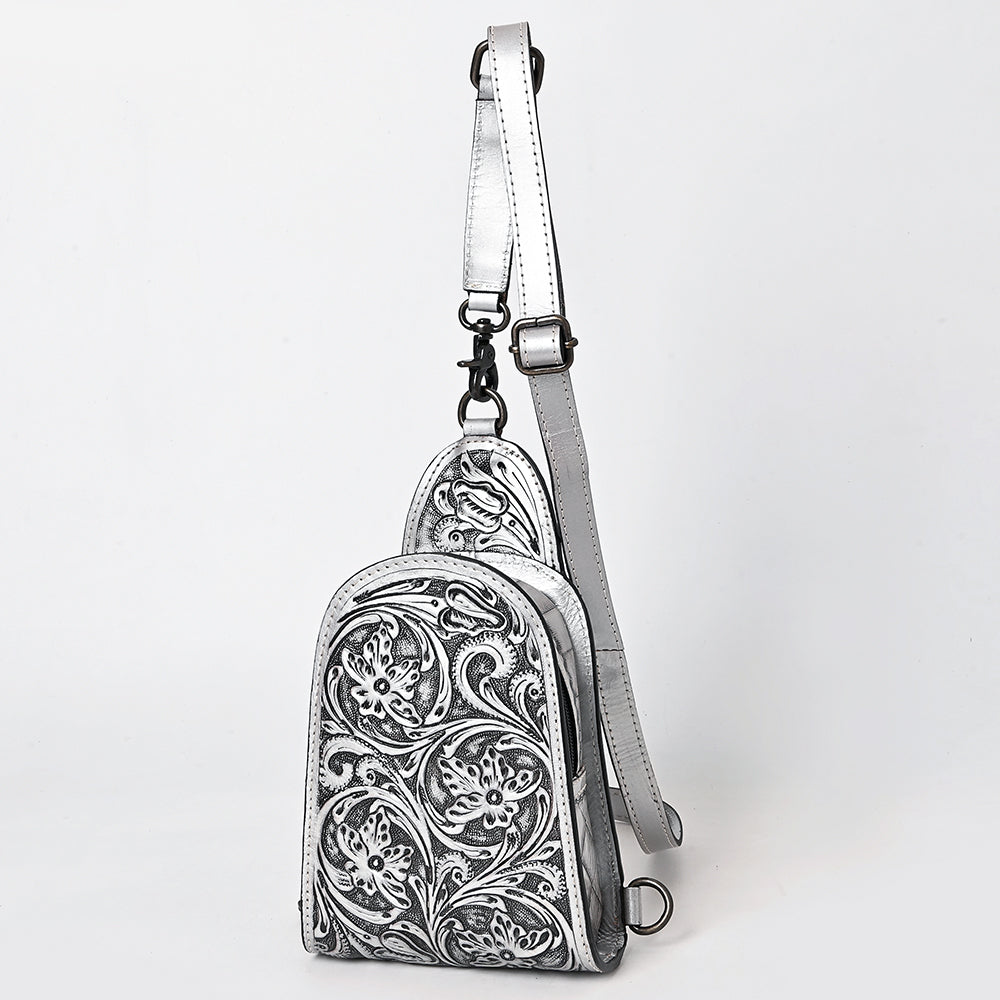 ADBG1542 American Darling Western Leather Sling Bag with Hand-Tooled Floral Design - Genuine Vegetable-Tanned Leather
