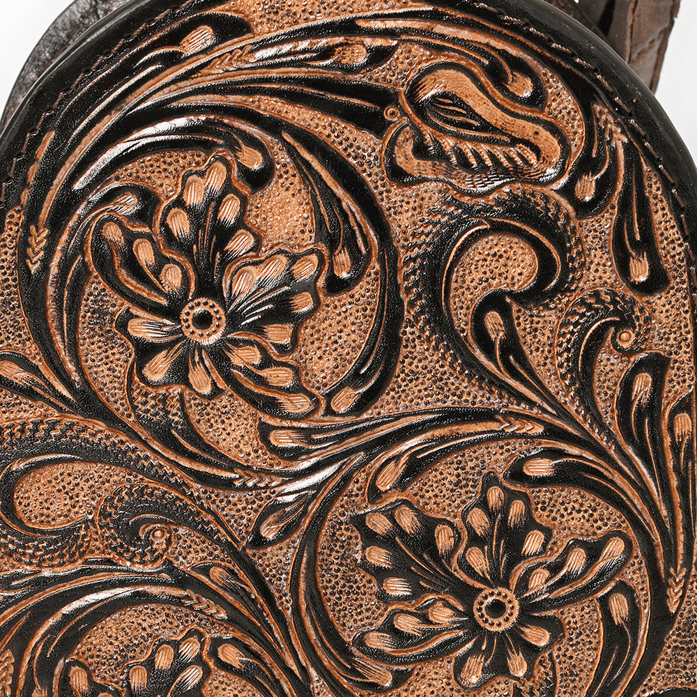 ADBG1542 American Darling Western Leather Sling Bag with Hand-Tooled Floral Design - Genuine Vegetable-Tanned Leather