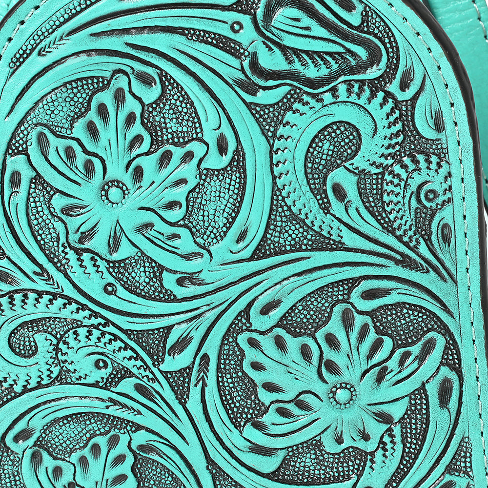 ADBG1542 American Darling Western Leather Sling Bag with Hand-Tooled Floral Design - Genuine Vegetable-Tanned Leather