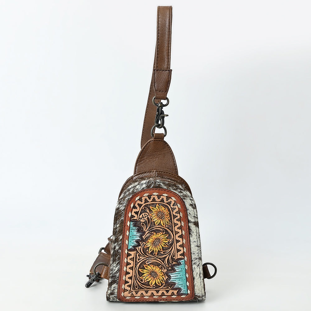 ADBG1543 American Darling Handcrafted Western Leather Sling Bag with Hair-On Cowhide & Hand-Tooled Details