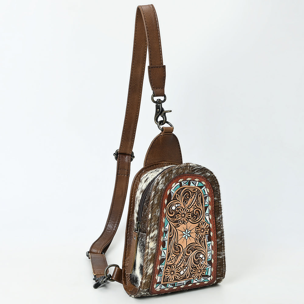 ADBG1543 American Darling Handcrafted Western Leather Sling Bag with Hair-On Cowhide & Hand-Tooled Details
