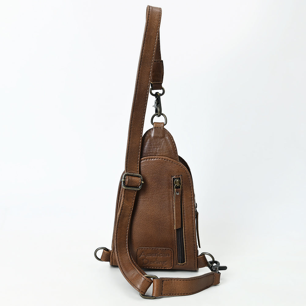 ADBG1543 American Darling Handcrafted Western Leather Sling Bag with Hair-On Cowhide & Hand-Tooled Details