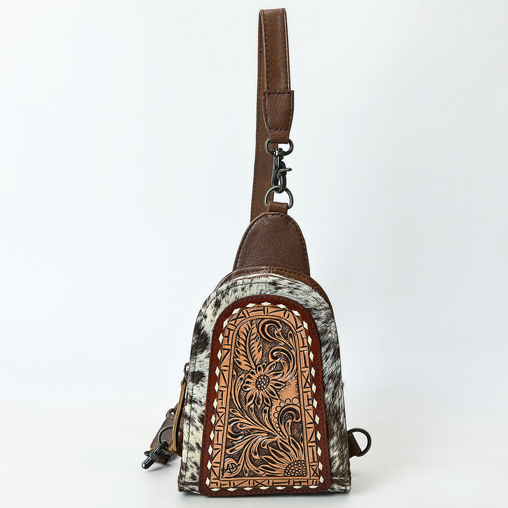 ADBG1543 American Darling Handcrafted Western Leather Sling Bag with Hair-On Cowhide & Hand-Tooled Details
